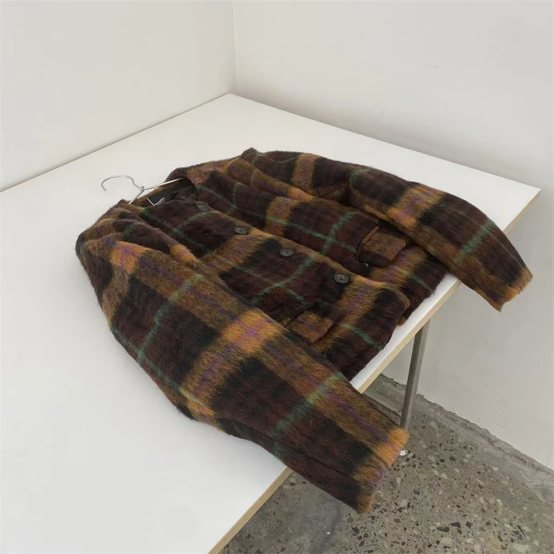 清23562美拉德复古撞色毛呢外套    no.退no.换