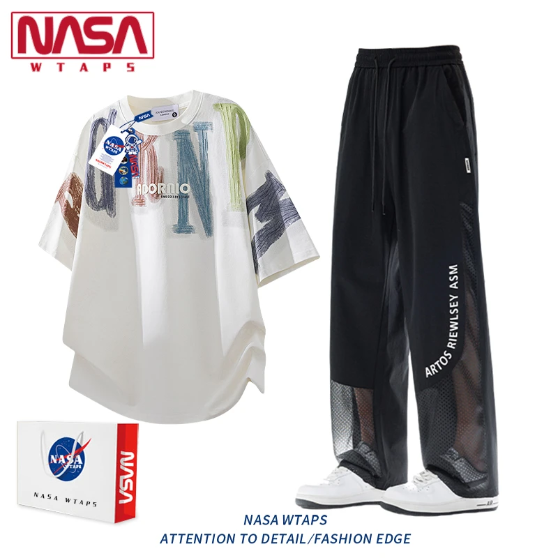 NASA WTAPS冰丝字母休闲套装男夏季新款潮流薄款透气高级感两件套