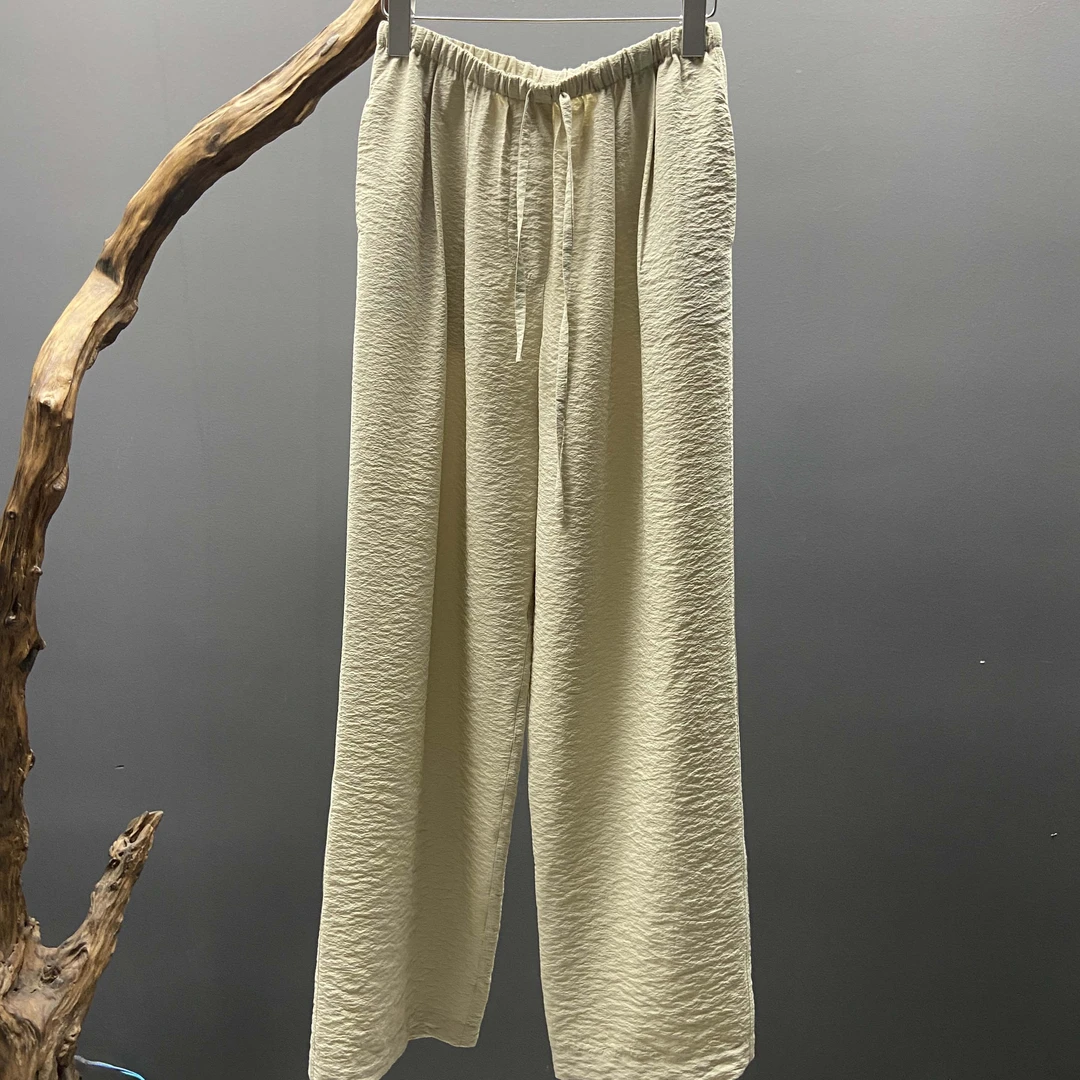 【墨枝】可机洗抽绳腰砂洗百搭桑蚕丝休闲裤P900A464