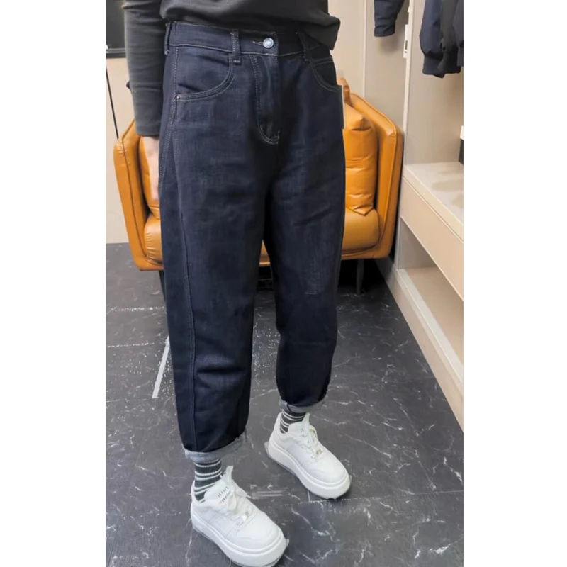 2025年夏季新款大码普洗蓝哈伦牛仔裤女小个子弹力显瘦九分老爹裤