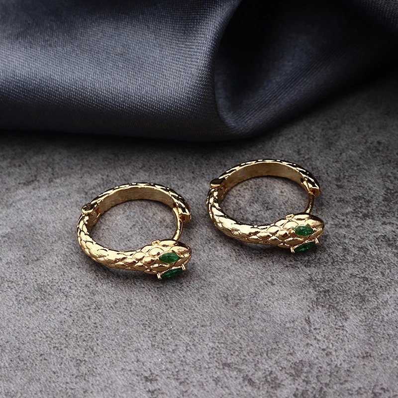 铜合金锆石耳饰 欧美气质复古简约金色蛇造型百搭镶嵌时尚耳环