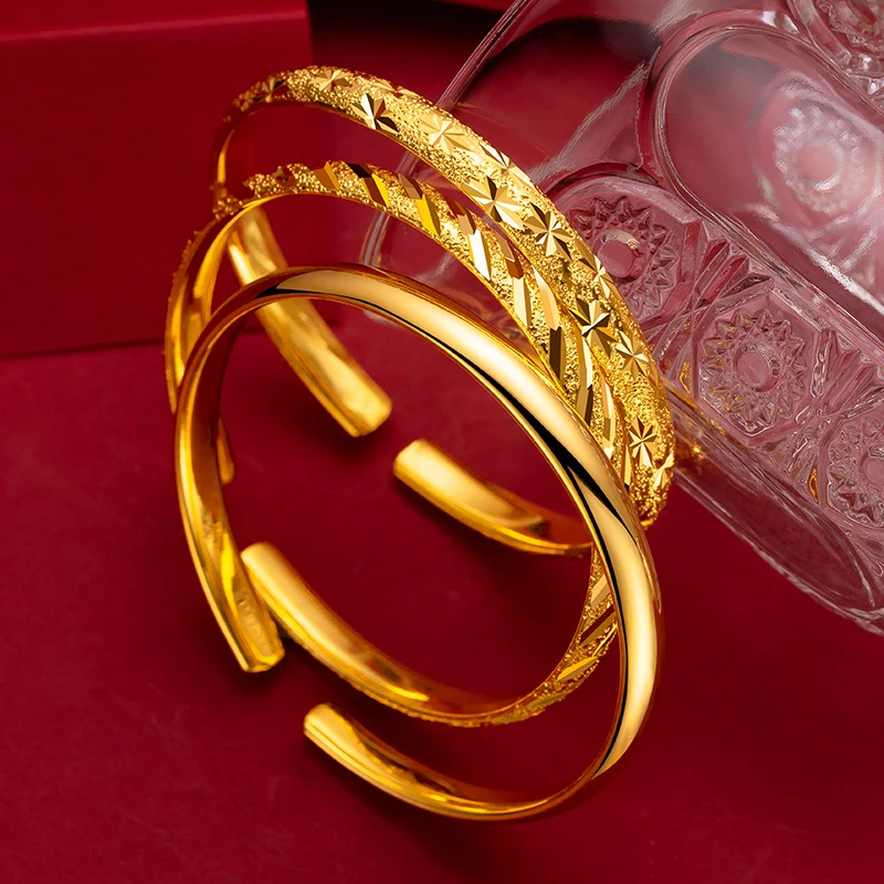 铜合金手镯 6N亮面雕花开口手镯满天星流星雨精美手环时尚百搭