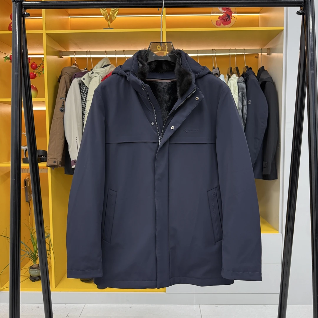 W882商务休闲羽绒派克服水貂毛领可拆内胆连帽皆可拆行政夹克外套