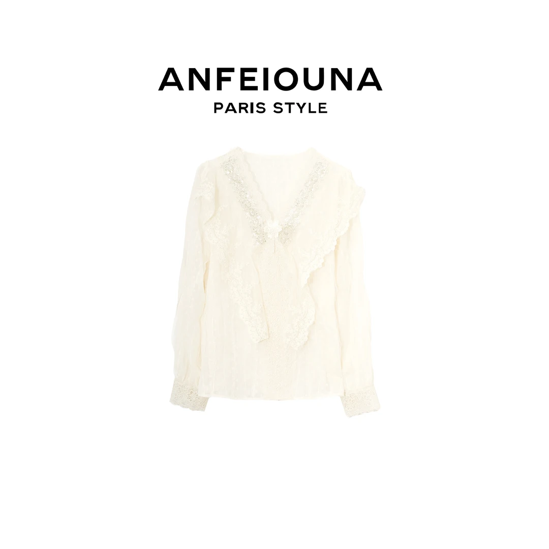 2025新款复古蕾丝情书衬衫衬衣女士1412