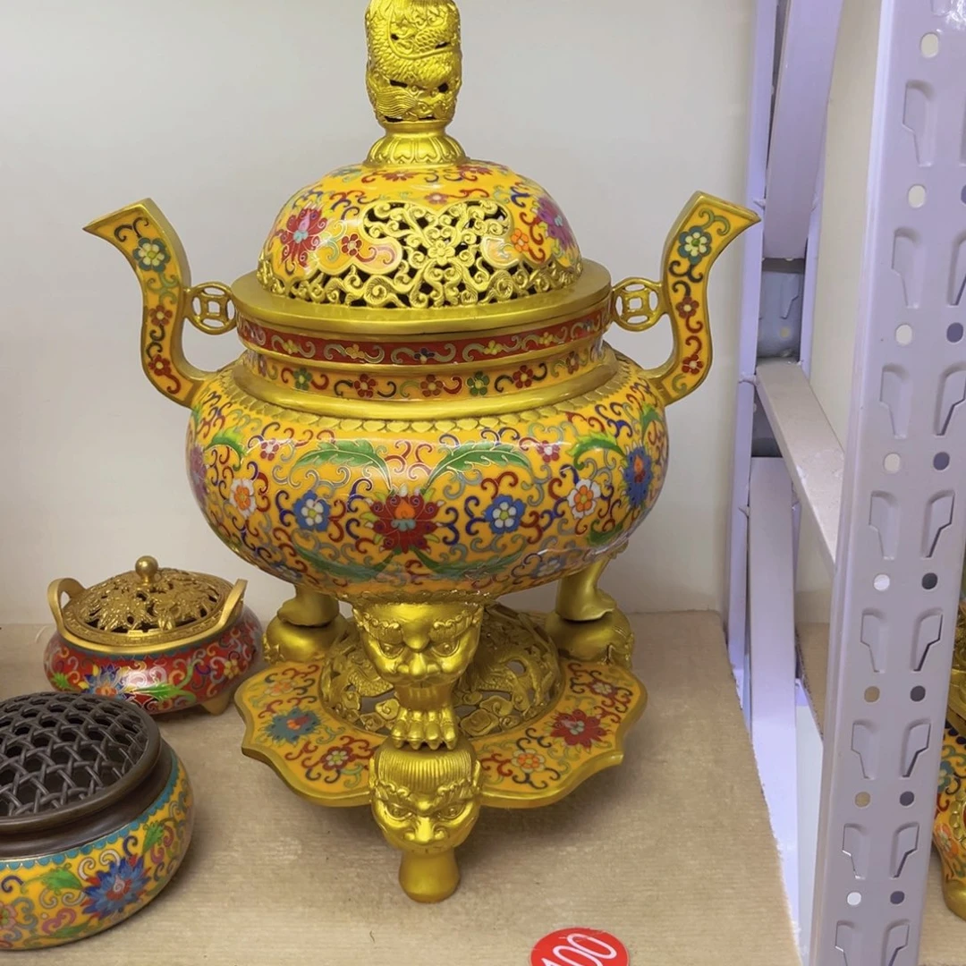 佛***笑铜景泰蓝熏香炉一个