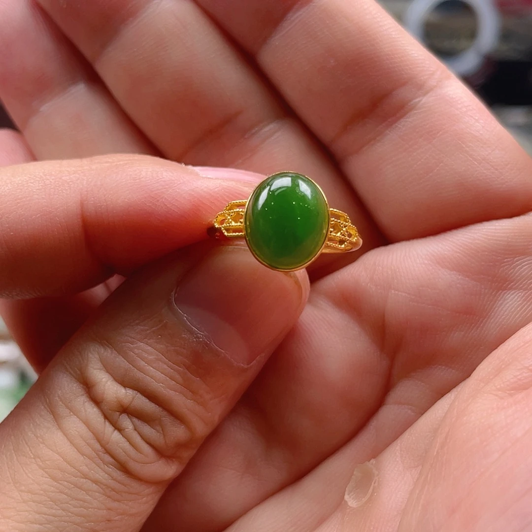 和田玉（碧玉）戒指银S925镶嵌