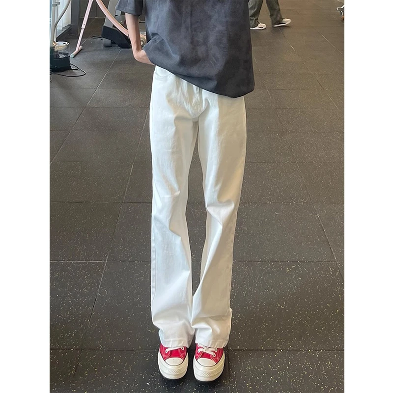 cleanfit白色弯刀牛仔裤男款美式高街vibe裤子高腰提档直筒微喇裤