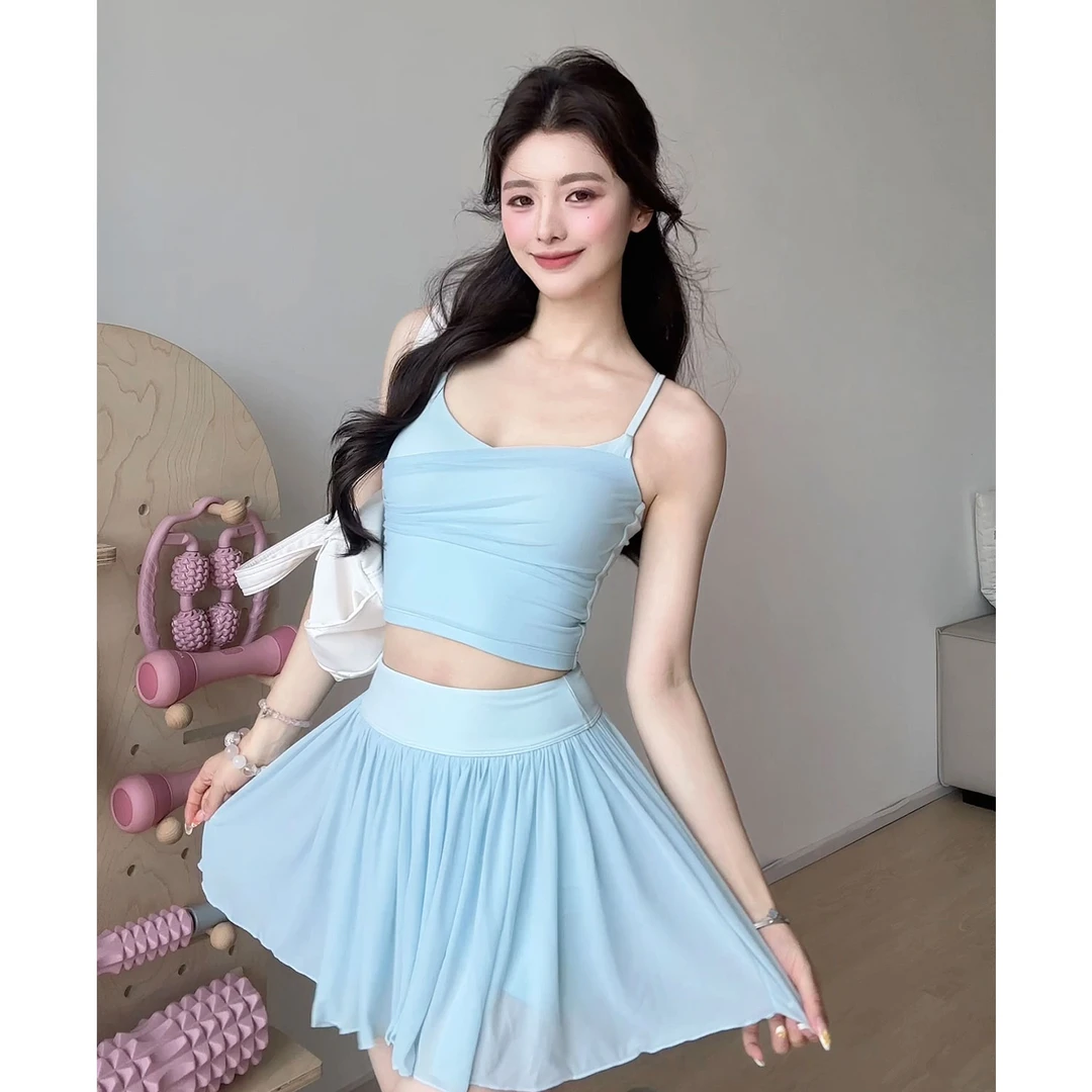 gogoyoga性感瑜伽服背心健身内衣高弹固定胸垫运动吊带上衣网纱款