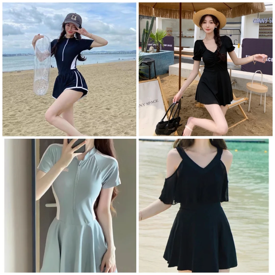 运动风连体成人女式遮肉显瘦泳衣温泉保守平角设计舒适泳装