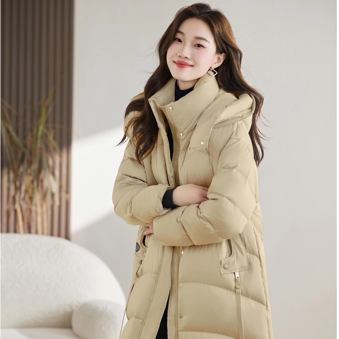 YT009【假一赔三】白鹅绒 90%  新款连帽时尚中长款鹅绒YS-1289卡其