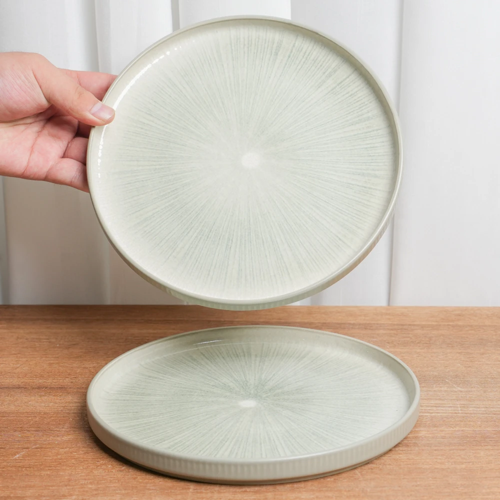 【瑕疵】釉下彩陶瓷盘家用复古直边荷叶小平盘高颜值餐盘SKQ/XP