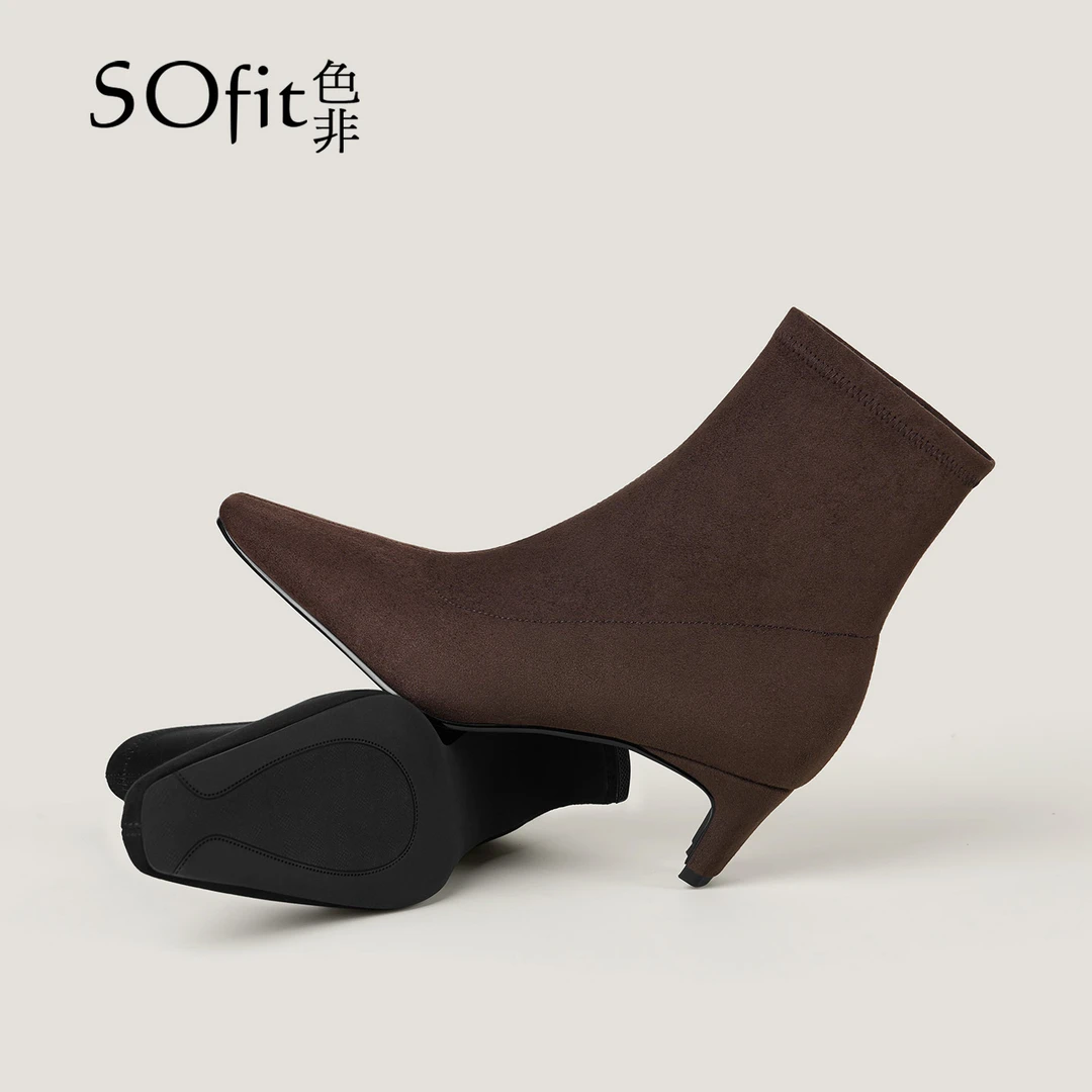 SOfit/色非时尚百搭女靴方头中跟时装靴细跟气质秋冬瘦瘦靴