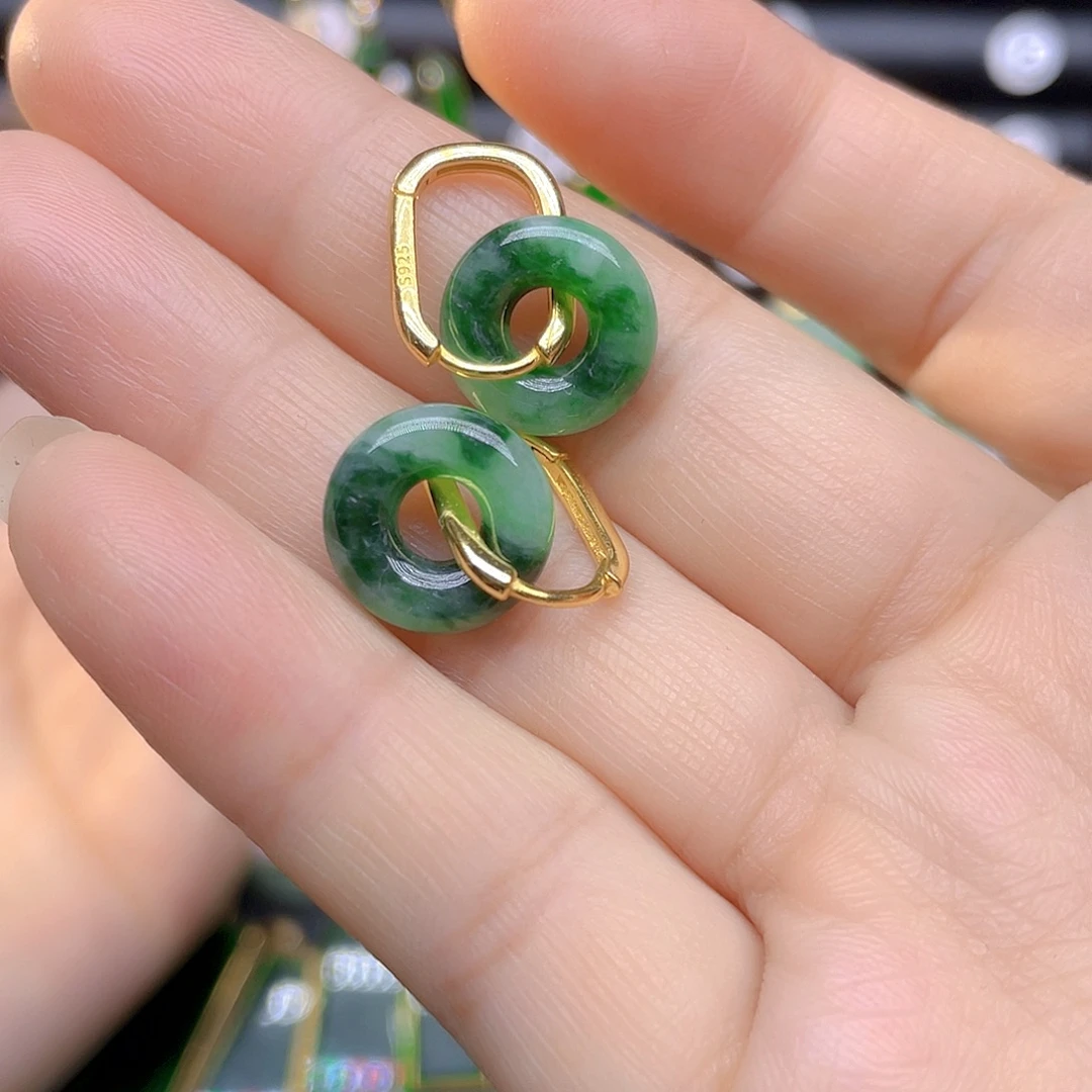 银S925镶嵌翡翠耳饰天然翡翠