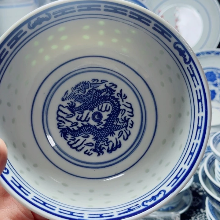青花玲珑6寸面碗龙纹