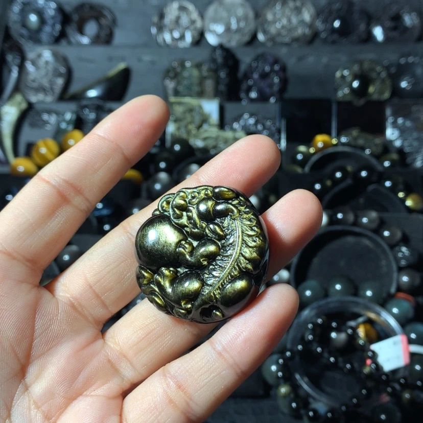 【闪购商品】黑曜岩吊坠(赠链)未镶嵌陈*108颗