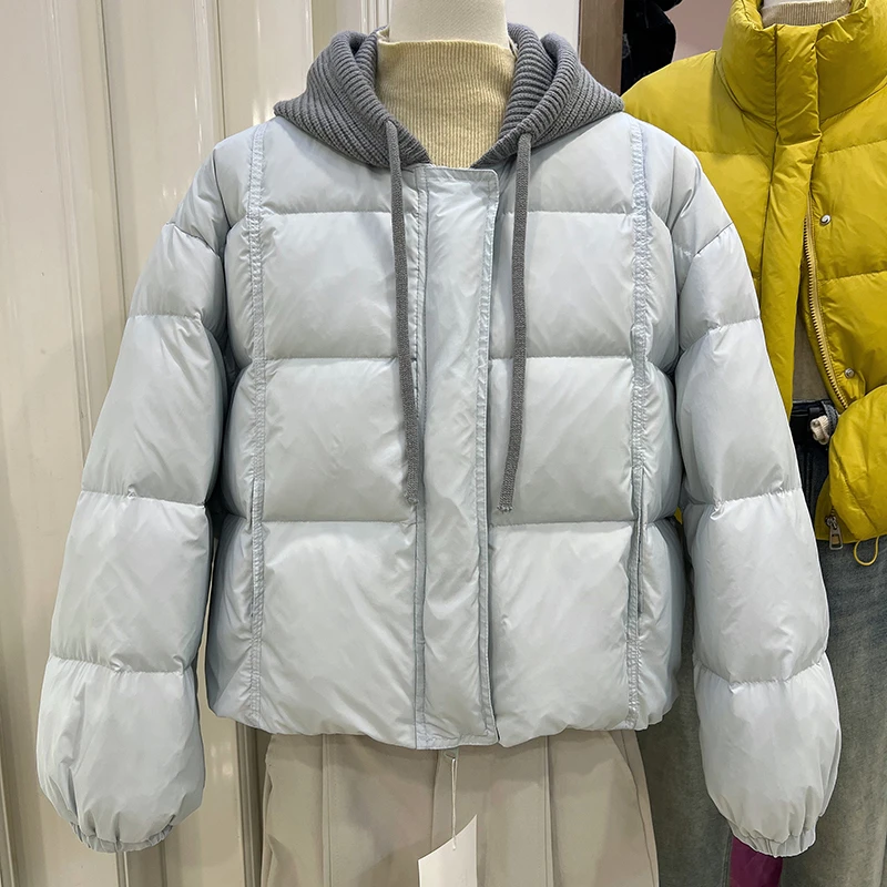 阳光系短款连帽羽绒服女2025冬季新款假两件拉链保暖外套时尚棉衣