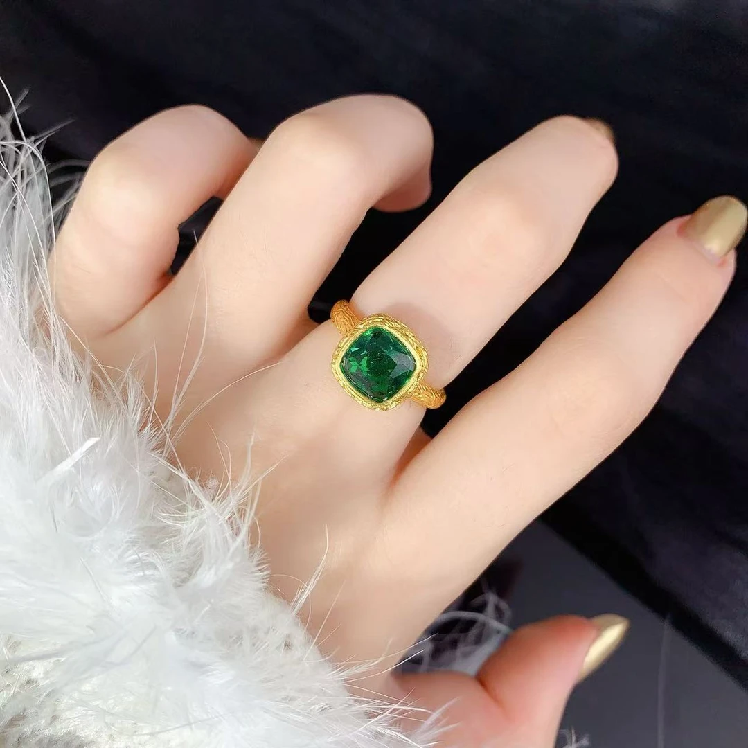 【伟新源】足金999  镶嵌工艺 绿方糖活口戒7.24克（附加82）