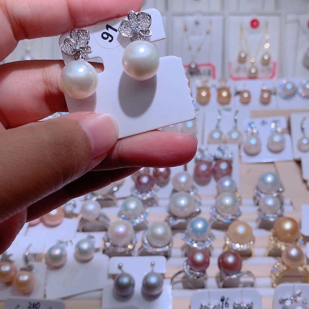 淡水珍珠耳钉银S925镶嵌CC11.8mm