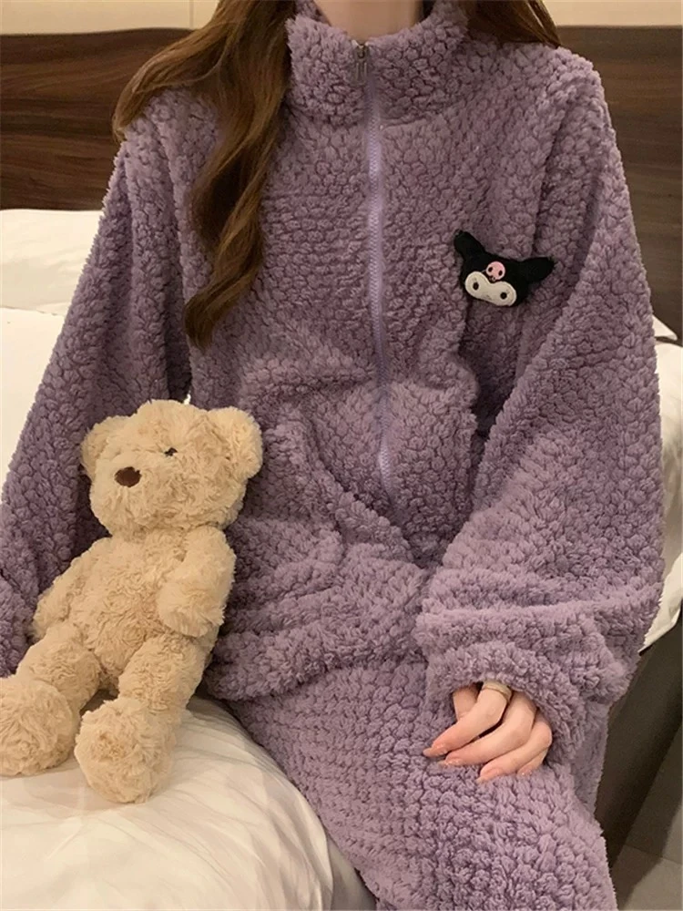 1045绒款紫色库洛米拉链款长袖长裤家居服套装