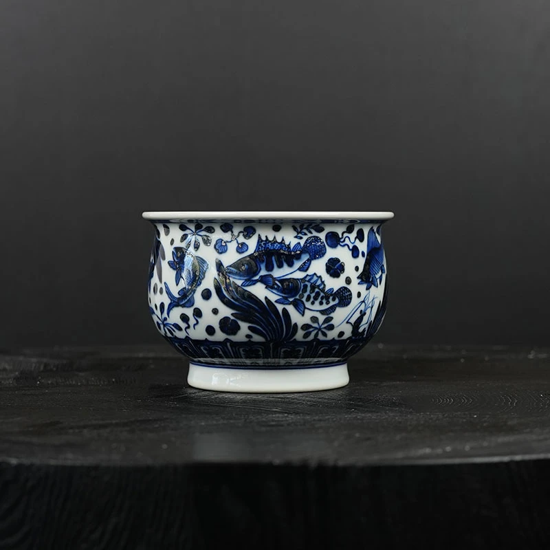 觉山隐窑仿明十三鱼大炉式杯景德镇手工手绘高端茶器