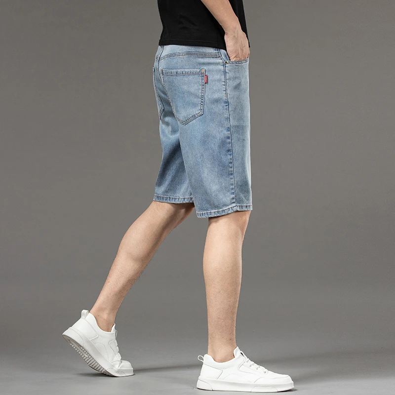 香港高端夏季薄款天丝牛仔短裤男士修身2025新款潮牌弹力五分裤男