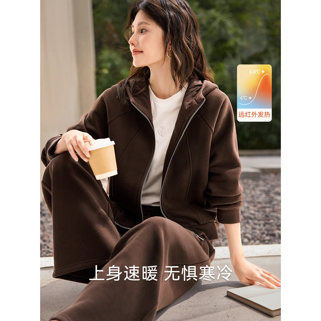 美拉德卡皮巴拉绒卫衣外套套装女冬季保暖初冬穿搭一整套