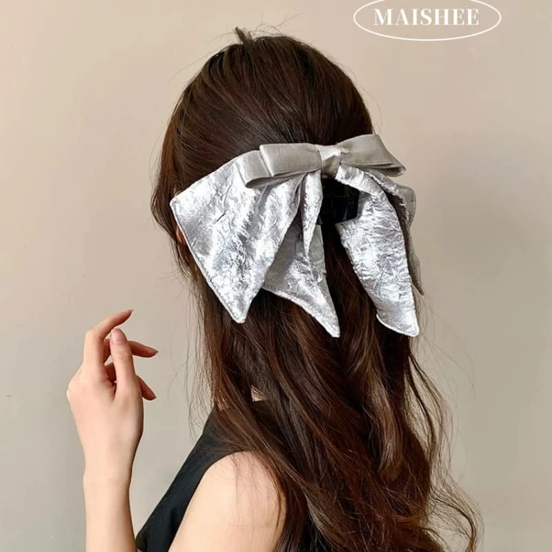 韩国新款高级银色蝴蝶结马尾抓夹女气质百搭后脑勺盘鲨鱼夹Z0245