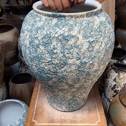 紫砂花盆口21高度41青花瓷