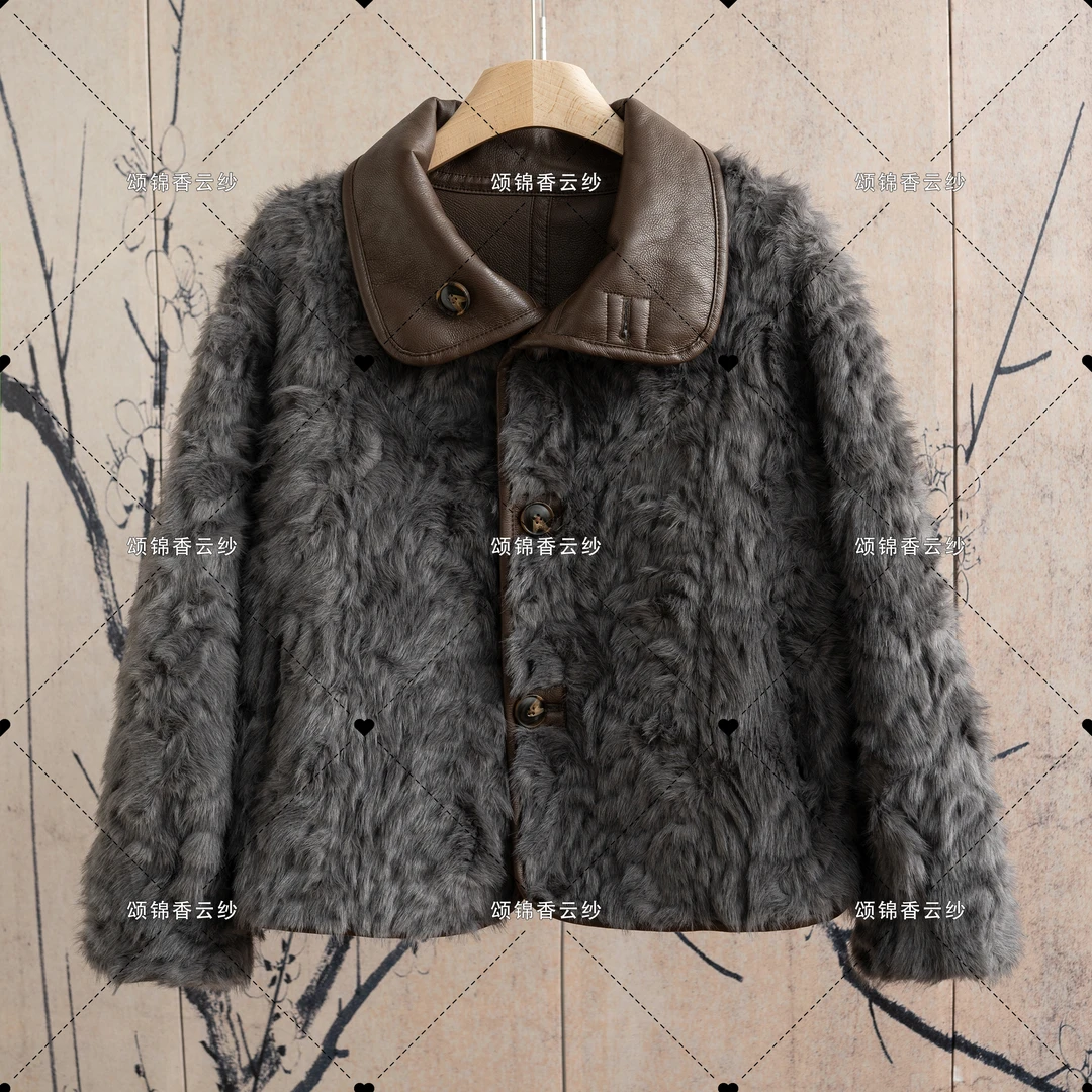 【锦】新中式双面双穿软皮衣洋气百搭翻领毛毛外套女装C579