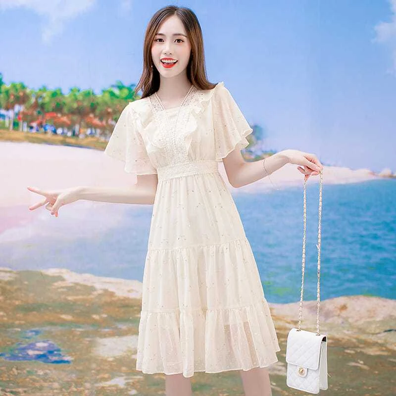 2024年新款超仙连衣裙小清新收腰裙子女夏温柔风初恋仙女长裙