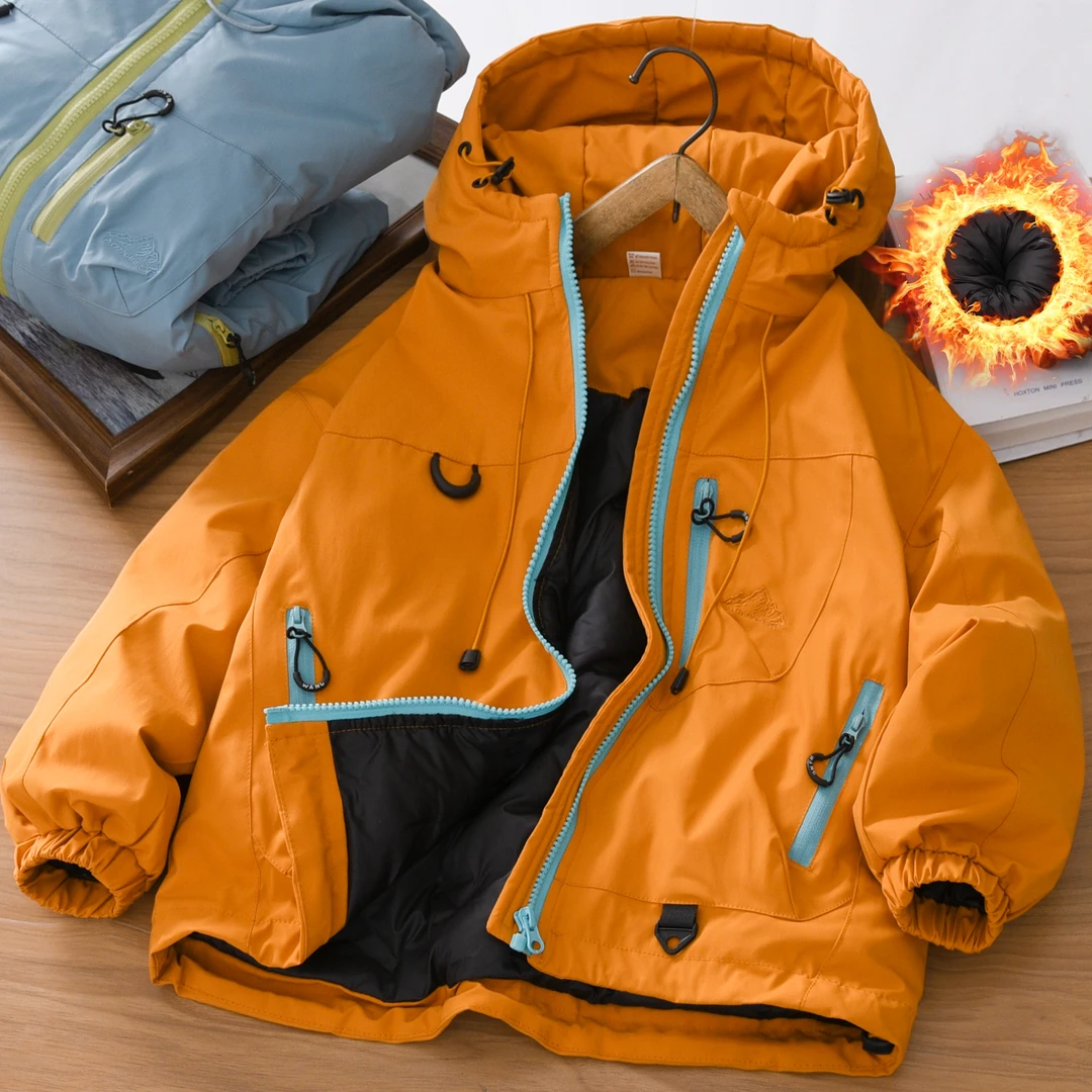 男童外套秋冬季2025新款中大童夹棉加厚儿童装男孩休闲连帽夹克潮