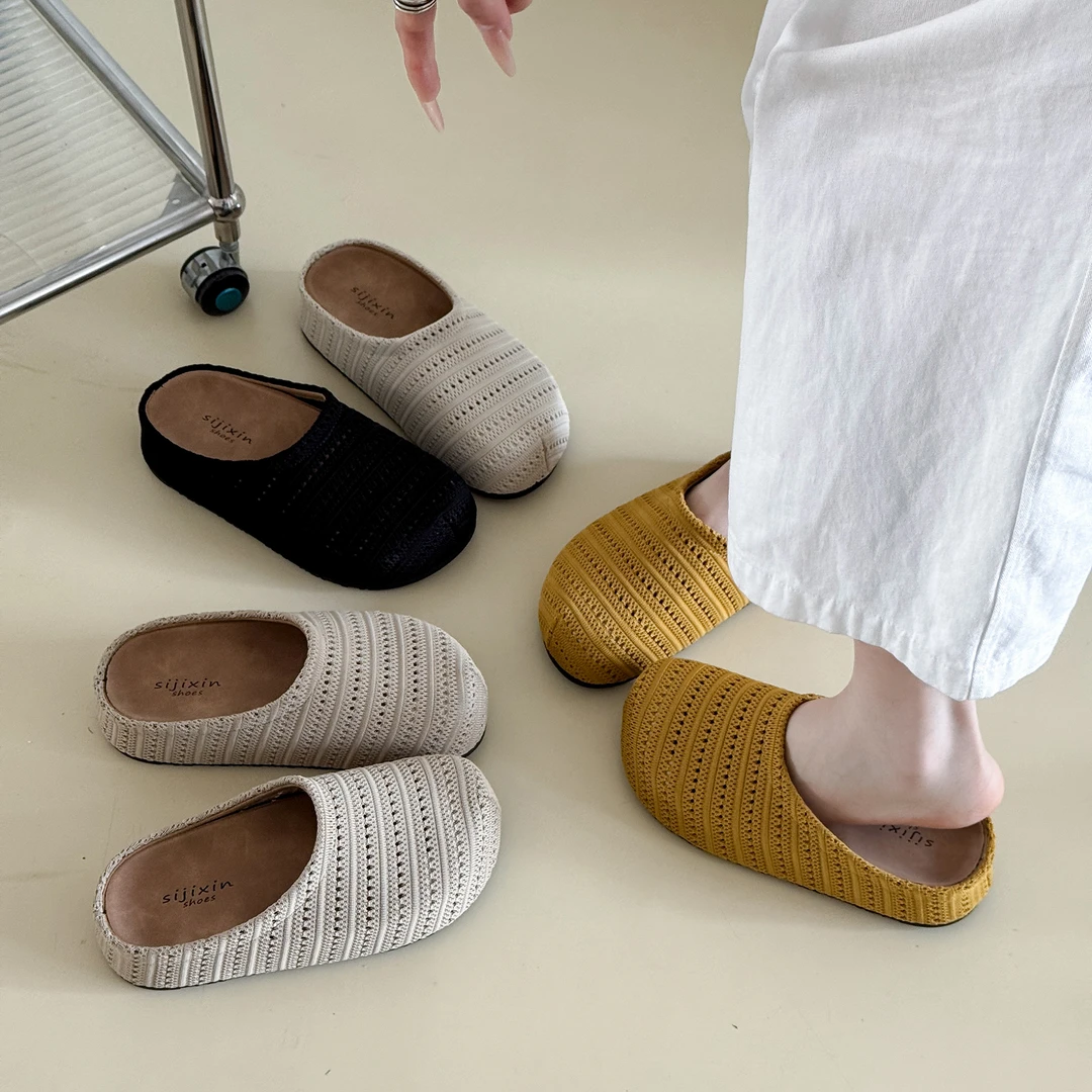 法式小众编织镂空透气包头勃肯半拖鞋女夏外穿罗马风厚底穆勒鞋子