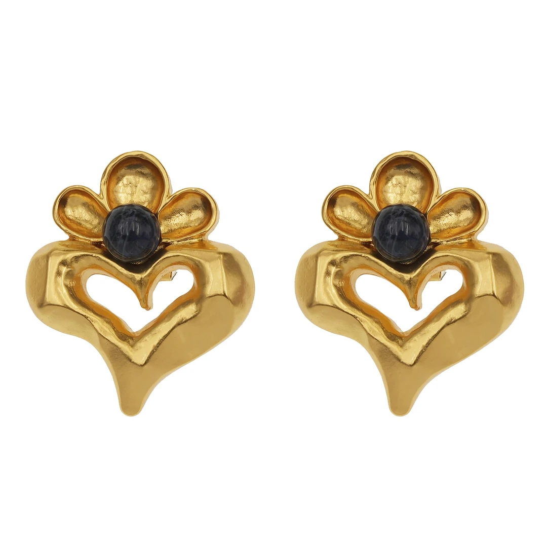 合金琉璃耳饰 瑾金心花绽黑韵复古耳环22231