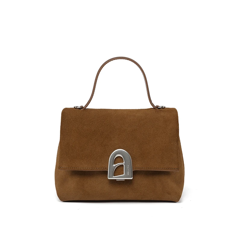 拉菲斯汀麂皮绒蹋蹋包新款棕色通勤女单肩斜挎包手提凯莉包622288