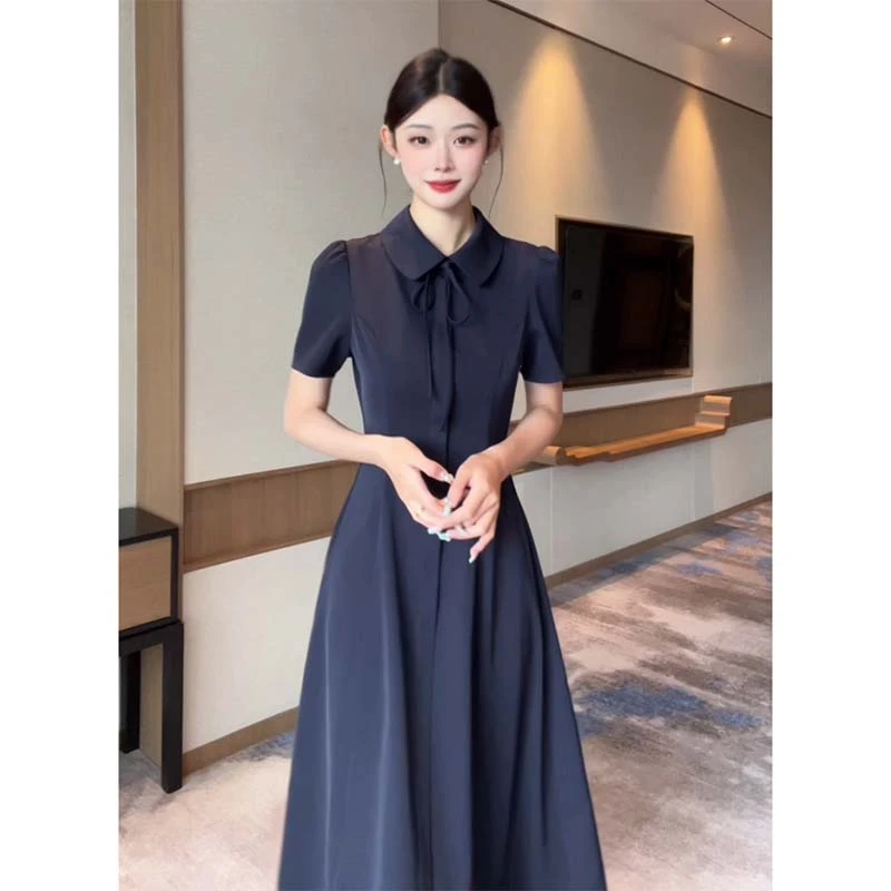 2025夏季新款娃娃领连衣裙女收腰显瘦时尚气质百搭裙子D2283