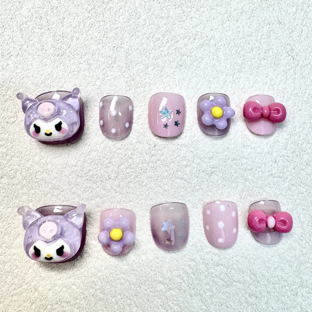 女童指甲贴片3-6岁安全无毒库洛米纯手工小学生穿戴甲可爱美甲贴