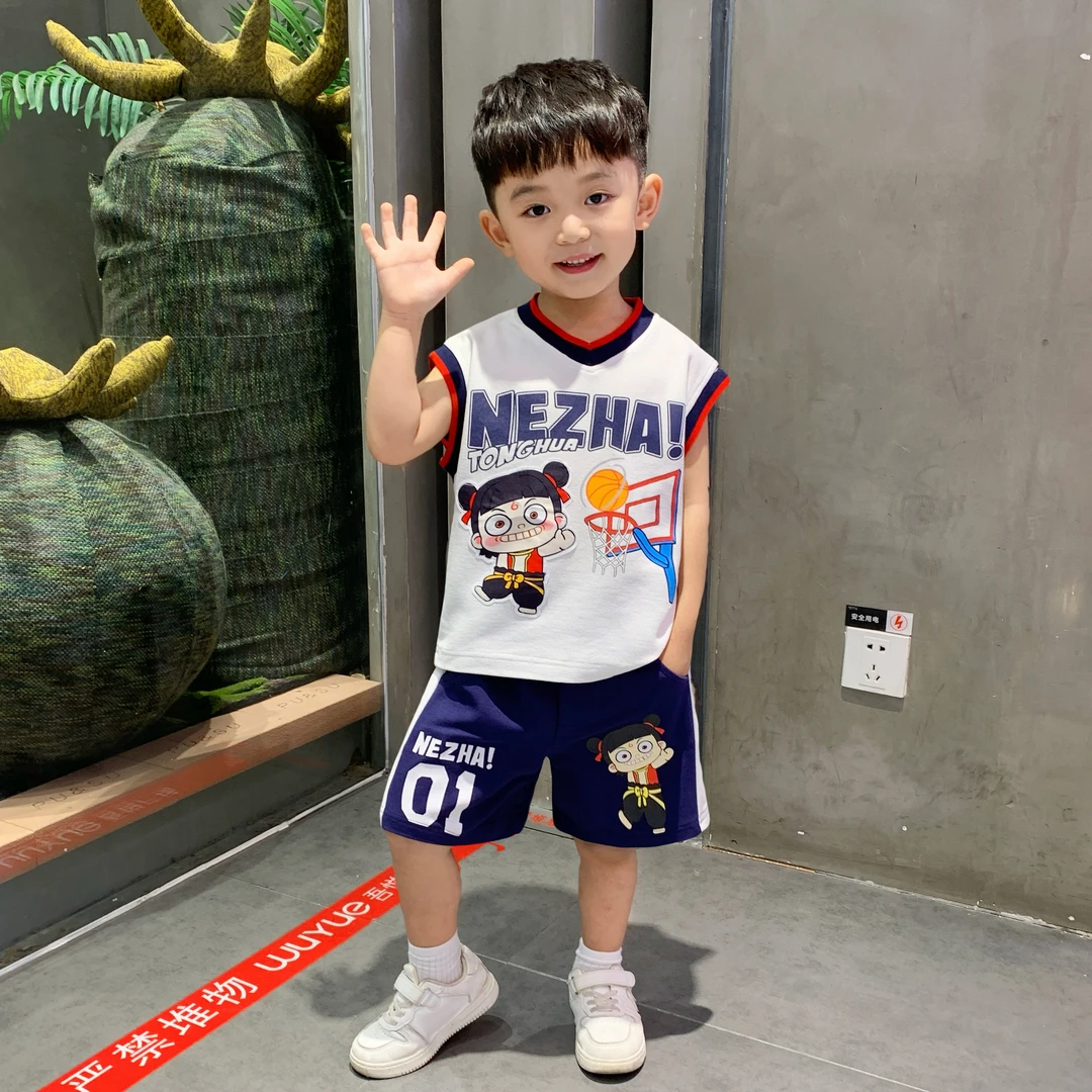 哪吒衣服男童夏季背心套装2025新款洋气儿童篮球服帅气无袖两件套