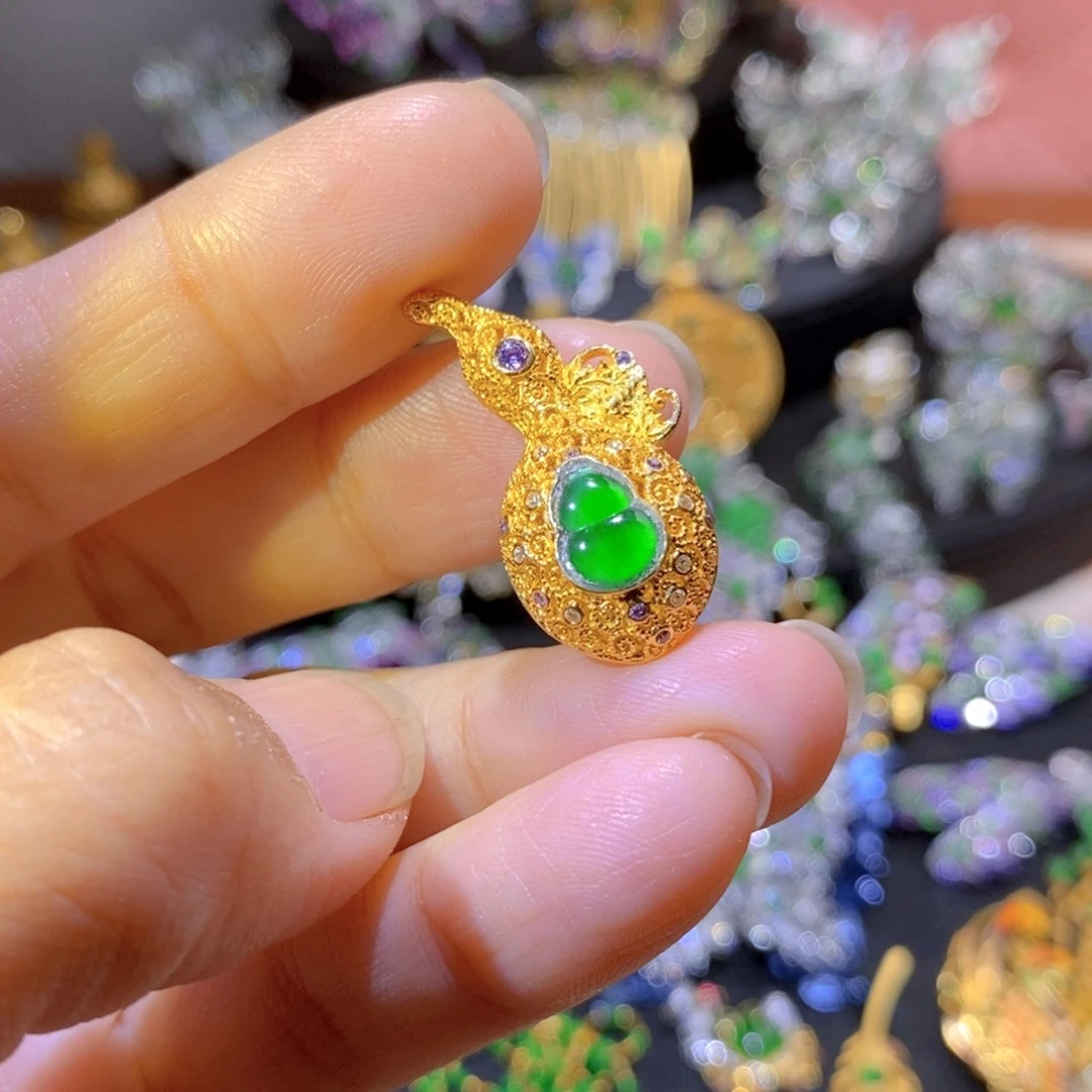 吊坠(不含链)银S925镶嵌翡翠