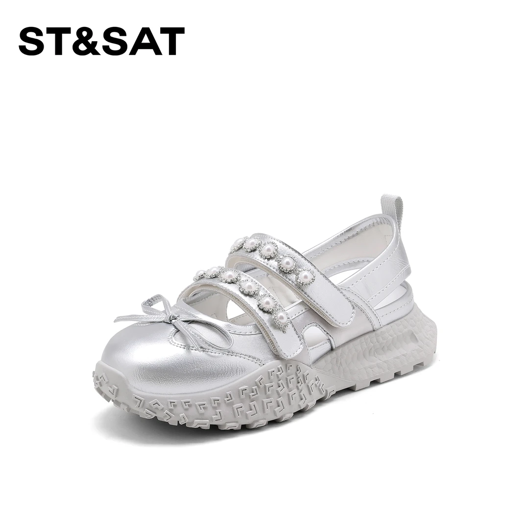 St&Sat/星期六运动透气珍珠休闲鞋2025新款浅口透气舒适阿甘鞋女