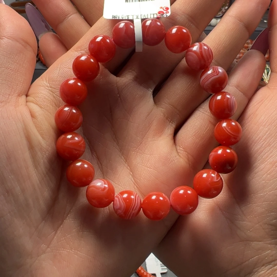 南红玛瑙未镶嵌手串杨柳红白手串9mm