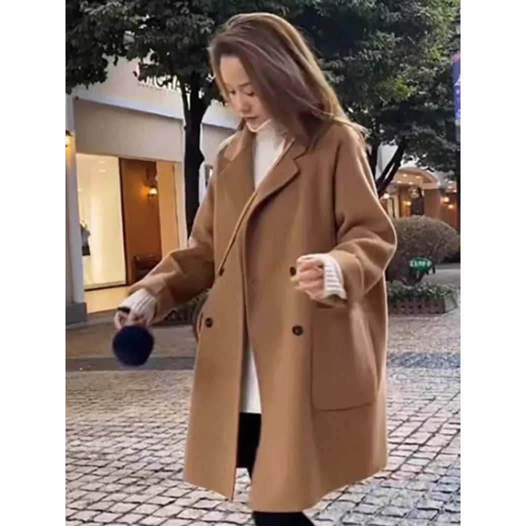 0011 大衣女中长款2025秋冬新款韩系宽松休闲毛呢外套A9