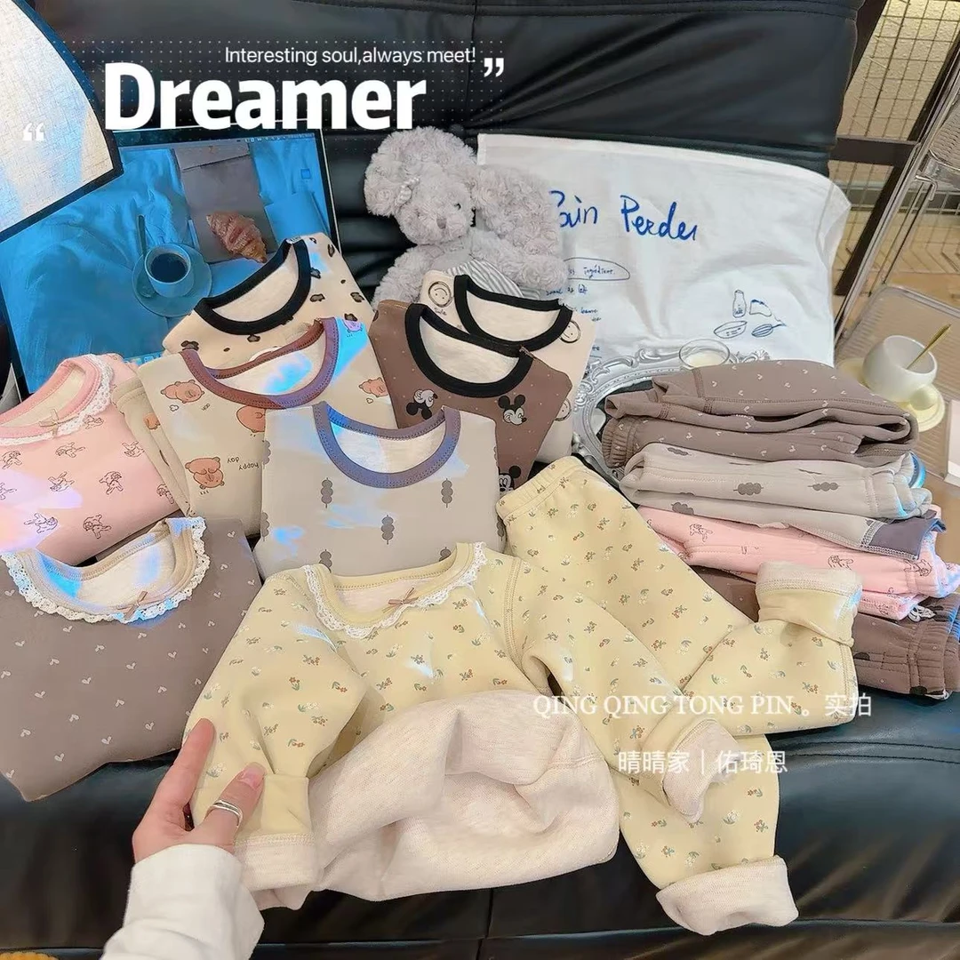 【580g】加厚羊毛蚕丝保暖套装冬季新款儿童无骨A类宝宝家居服睡衣