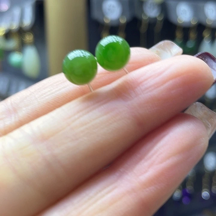 和田玉耳饰银S925镶嵌