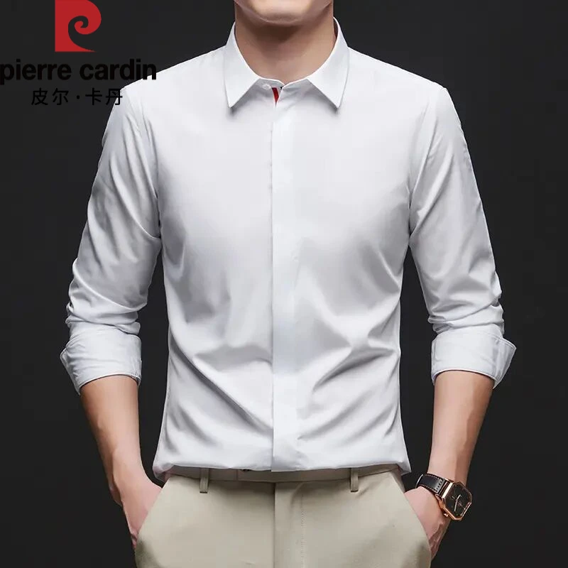 皮尔卡丹暗门禁无痕衬衫男长袖高弹免烫春秋装商务百搭男士衬衣潮