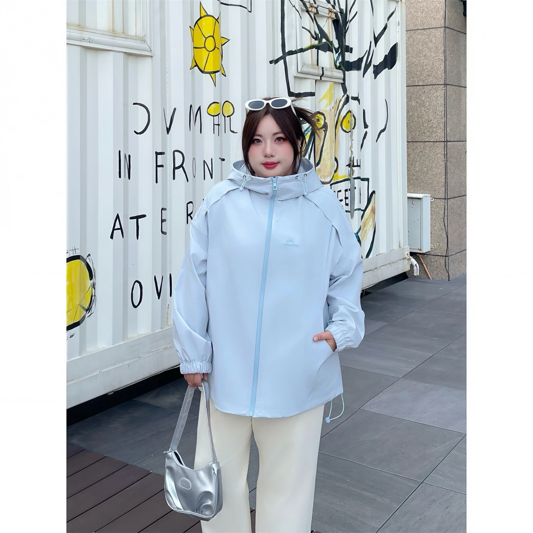 大码女装秋季简约洋气花契200斤胖mm韩系甜系软壳冲锋衣13865-C