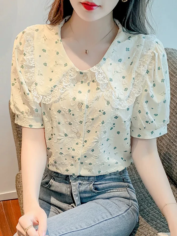 1215 韩版碎花减龄时尚百搭小清新短袖衬衫（D13）