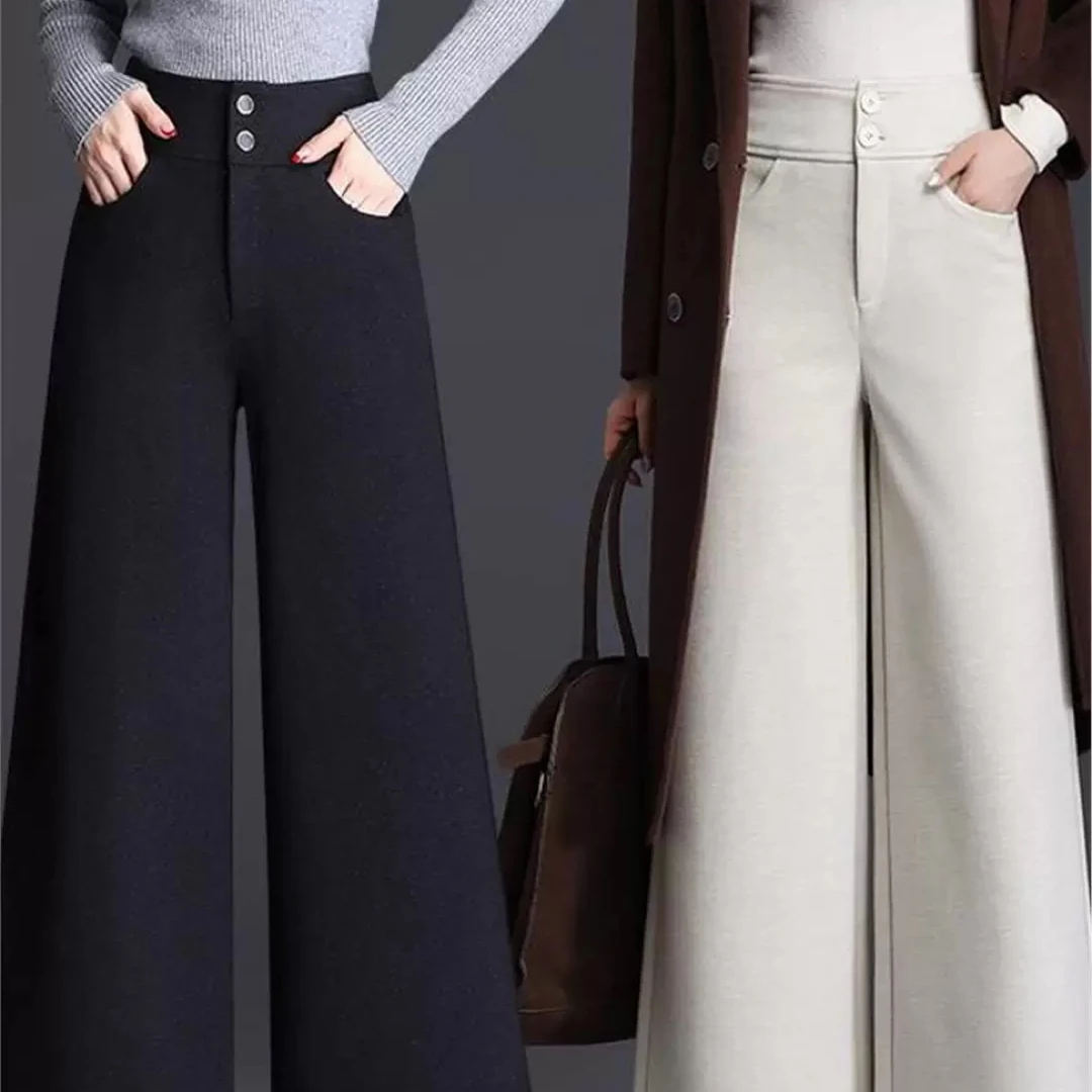 加绒加厚宽松羊毛呢直筒阔腿裤女秋冬2025新款时尚长裤休闲裤11
