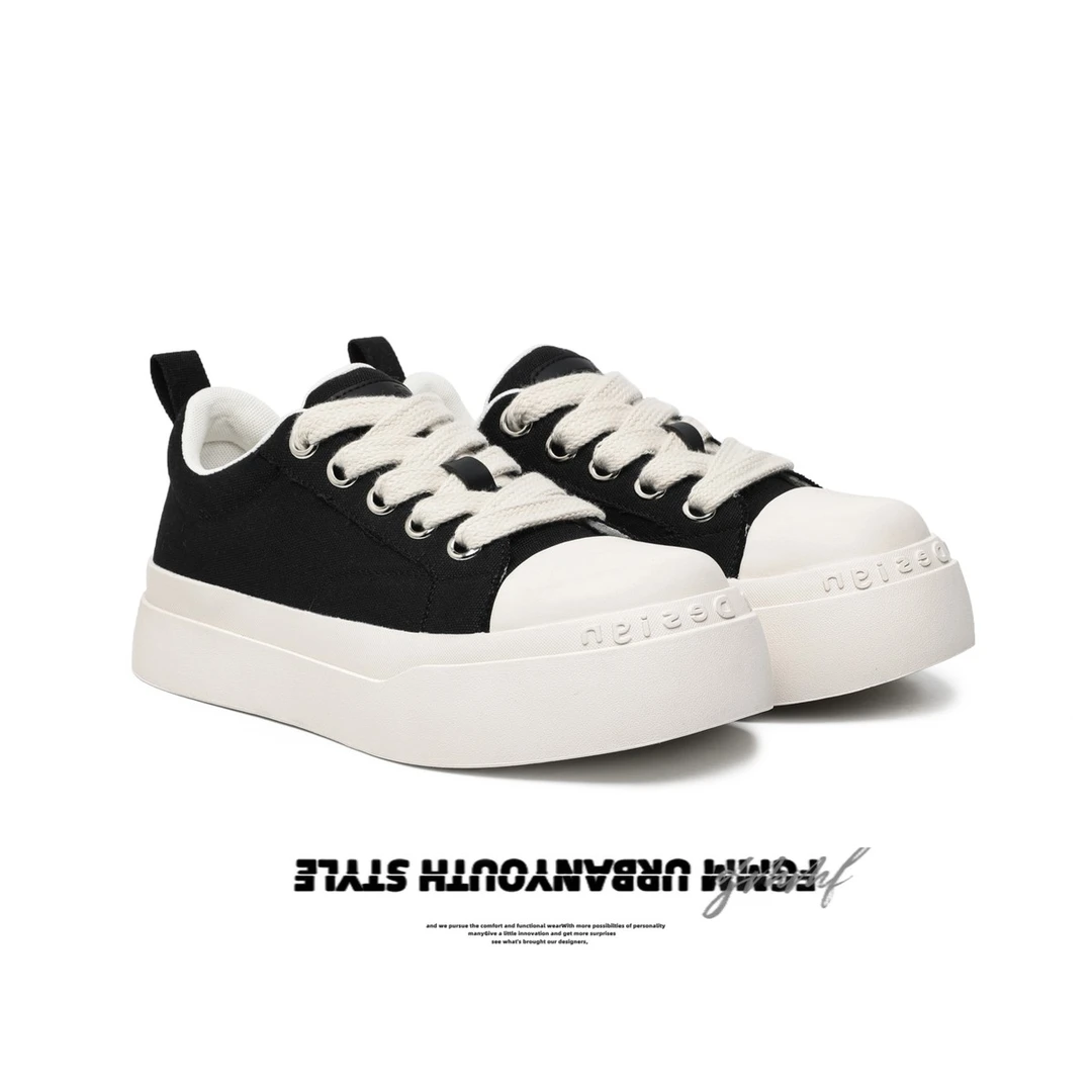 大头鞋黑白百搭帆布鞋低帮男女白色厚底5增高情侣休闲板鞋透气