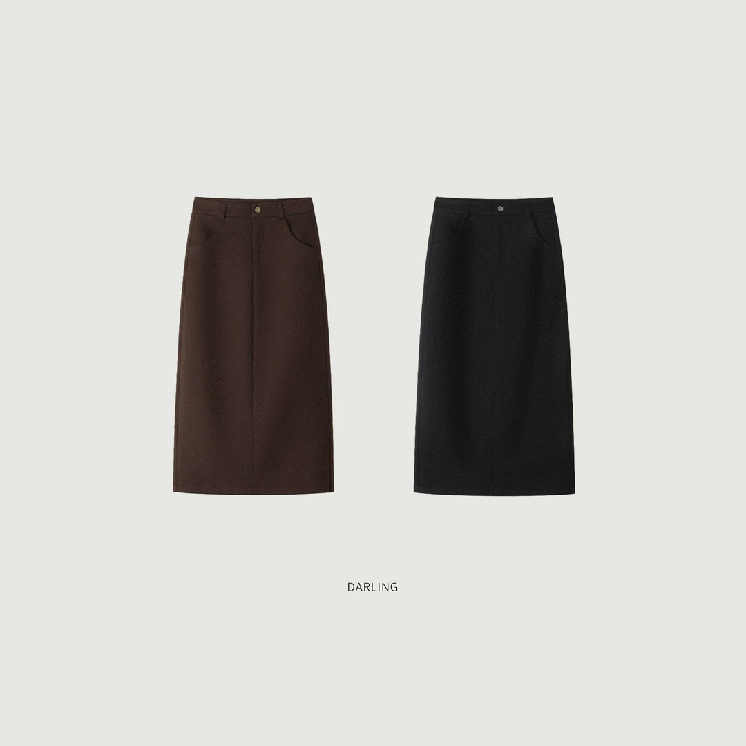 【不退不换】时尚毛呢直筒半身裙高腰显瘦后开叉包臀长裙