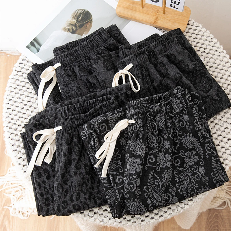 复古腰果印花阔腿裤女2025秋冬新款宽松百搭高腰显瘦正宗跳舞裤子